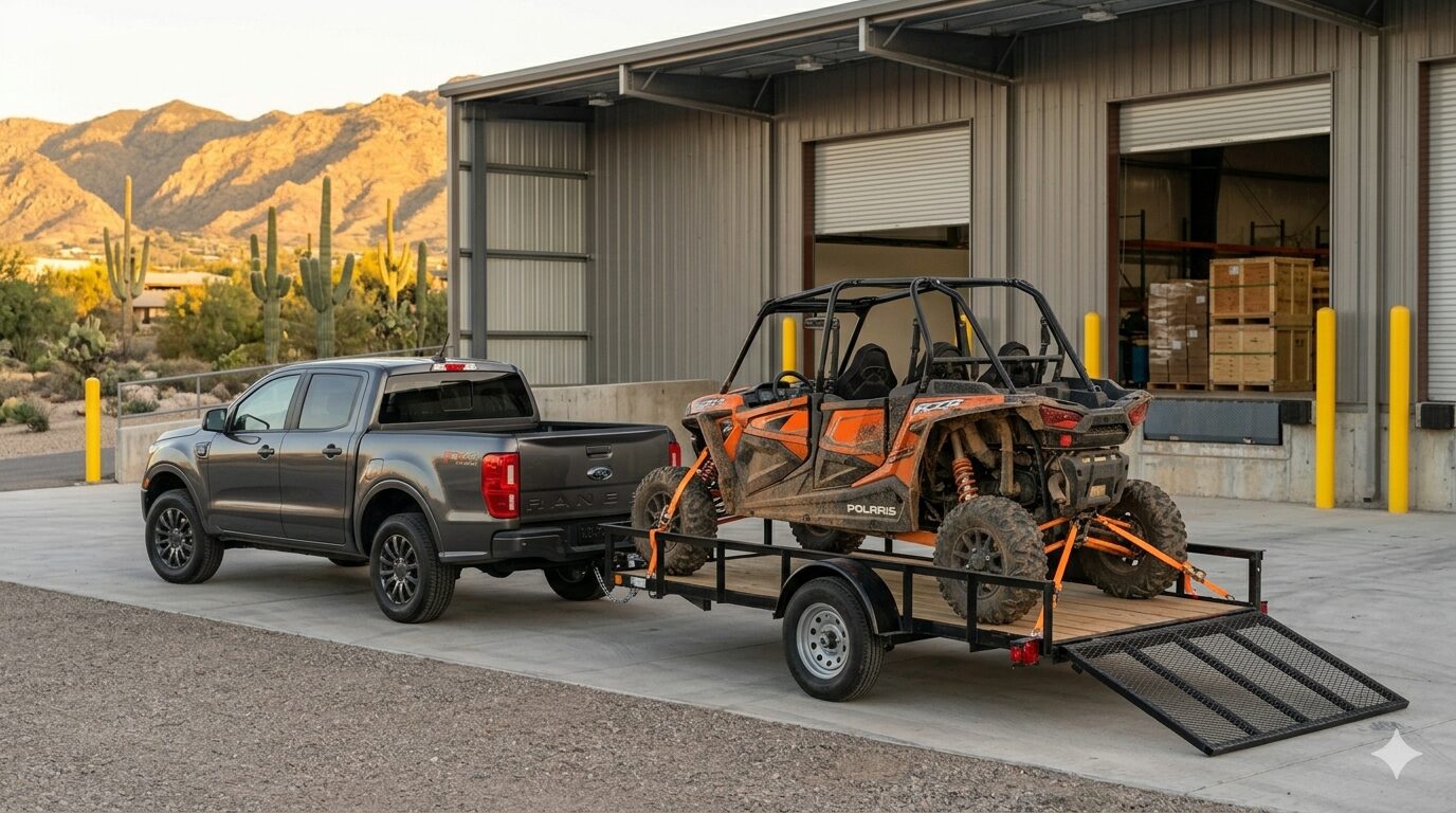 UTV loaded on a utility trailer