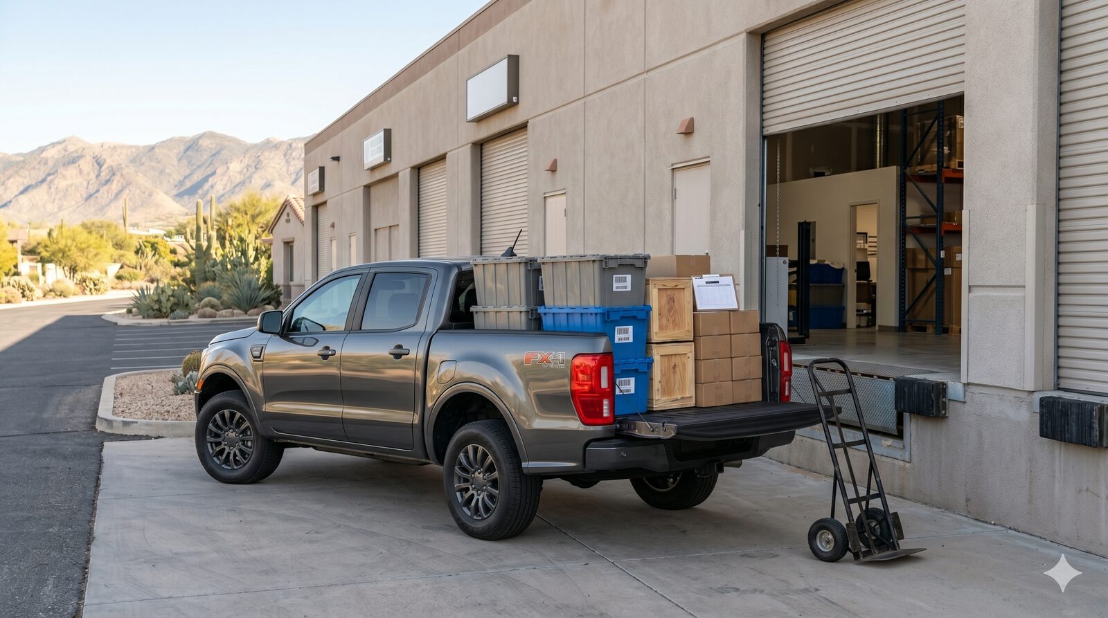 Parcel delivery at a warehouse loading bay
